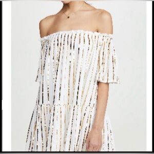 SUNDRESS Bella Off-Shoulder Mini Dress w/gold sequins, Size XS / S